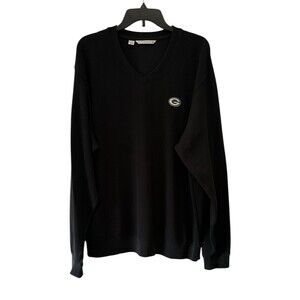 Cutter & Buck Green Bay Packers Sweater V Neck Black Large 100% Supima Cotton
